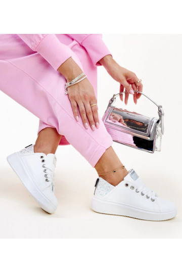 Biało-srebrne sneakersy z...