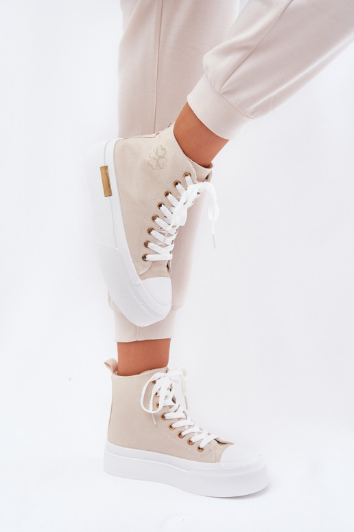 High Women's Sneakers On Platform Beige Laviriona