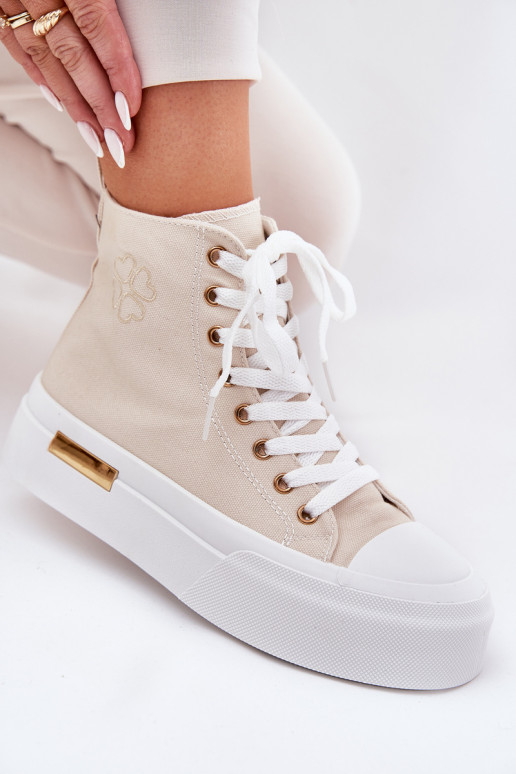 High Women's Sneakers On Platform Beige Laviriona