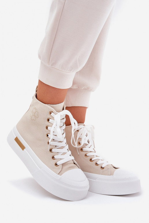 High Women's Sneakers On Platform Beige Laviriona
