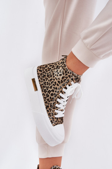 High Women Sneakers With Leopard Print On Platform Brown Laviriona 2