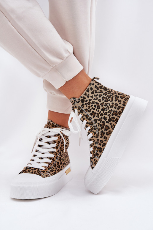 High Women Sneakers With Leopard Print On Platform Brown Laviriona