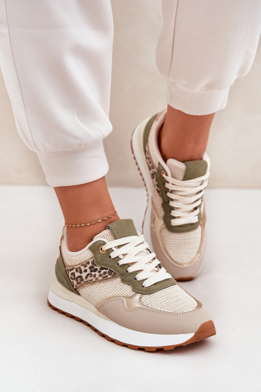 Women Sports Shoes With Panther Print On Platform Green Davinara Women Sports Shoes With Panther Print On Platform Green Davinara