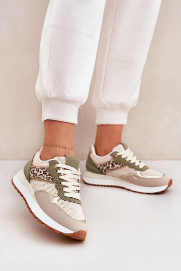 Women Sports Shoes With Panther Print On Platform Green Davinara 2