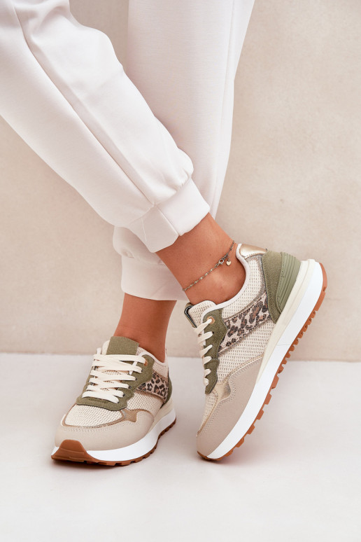 Women Sports Shoes With Panther Print On Platform Green Davinara Women Sports Shoes With Panther Print On Platform Green Davinara