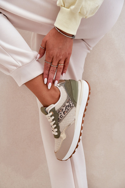 Women Sports Shoes With Panther Print On Platform Green Davinara Women Sports Shoes With Panther Print On Platform Green Davinara