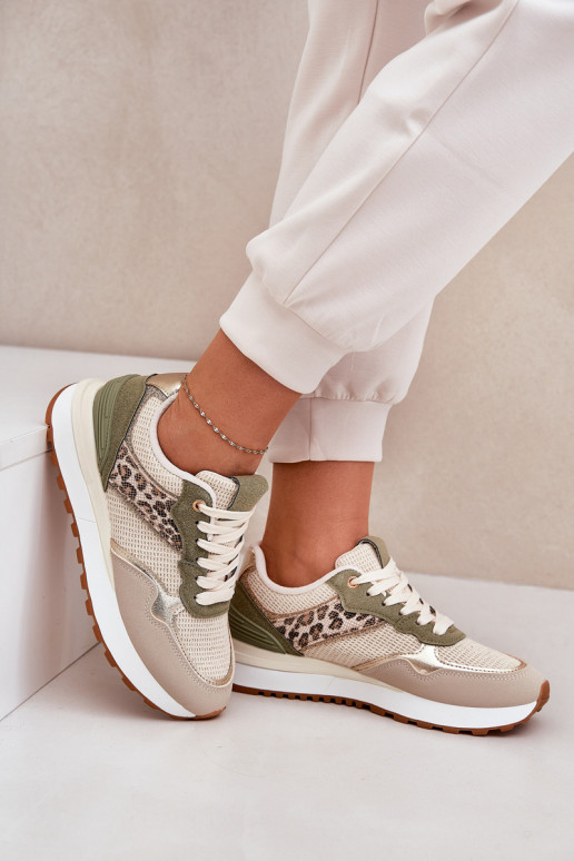 Women Sports Shoes With Panther Print On Platform Green Davinara Women Sports Shoes With Panther Print On Platform Green Davinara