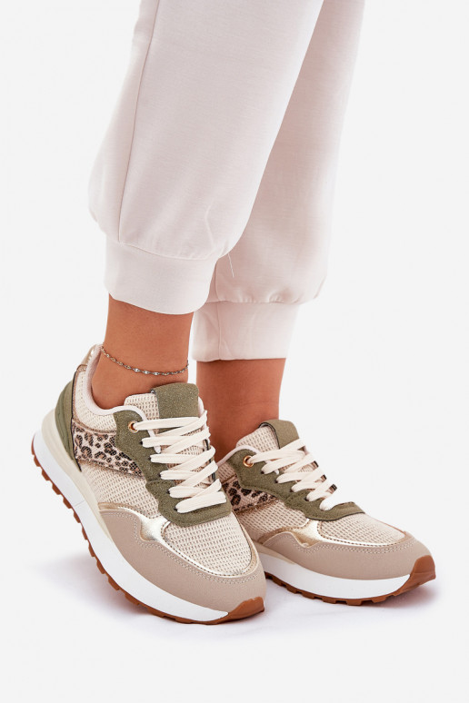 Women Sports Shoes With Panther Print On Platform Green Davinara Women Sports Shoes With Panther Print On Platform Green Davinara