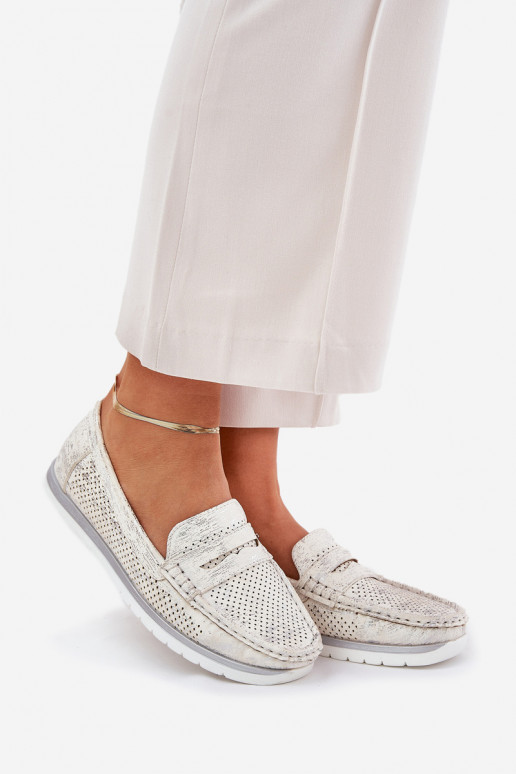 Mokasyny Damskie Z Eko Skóry Srebrne Bralithia