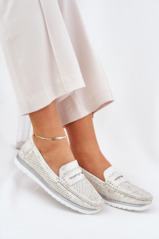 Mokasyny Damskie Z Eko Skóry Srebrne Bralithia