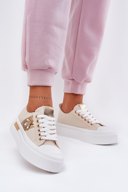 Women's Platform Sneakers With Decorative Detail Beige Annisae Women's Platform Sneakers With Decorative Detail Beige Annisae