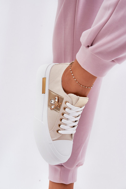 Women's Platform Sneakers With Decorative Detail Beige Annisae Women's Platform Sneakers With Decorative Detail Beige Annisae