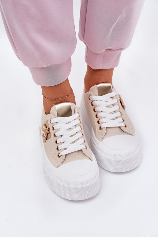 Women's Platform Sneakers With Decorative Detail Beige Annisae Women's Platform Sneakers With Decorative Detail Beige Annisae