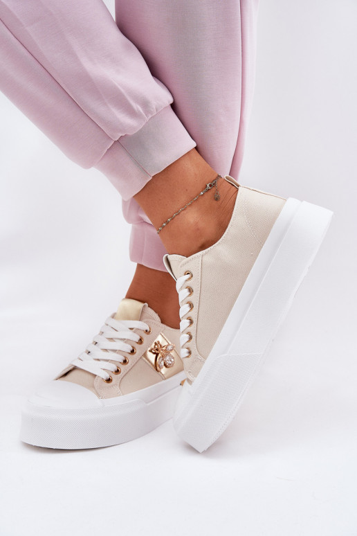 Women's Platform Sneakers With Decorative Detail Beige Annisae Women's Platform Sneakers With Decorative Detail Beige Annisae
