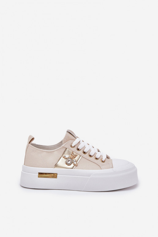 Women's Platform Sneakers With Decorative Detail Beige Annisae Women's Platform Sneakers With Decorative Detail Beige Annisae