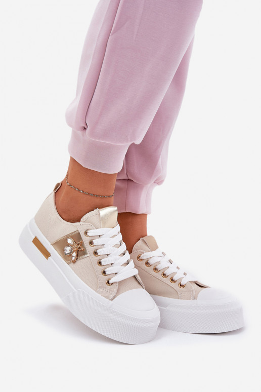 Women's Platform Sneakers With Decorative Detail Beige Annisae Women's Platform Sneakers With Decorative Detail Beige Annisae