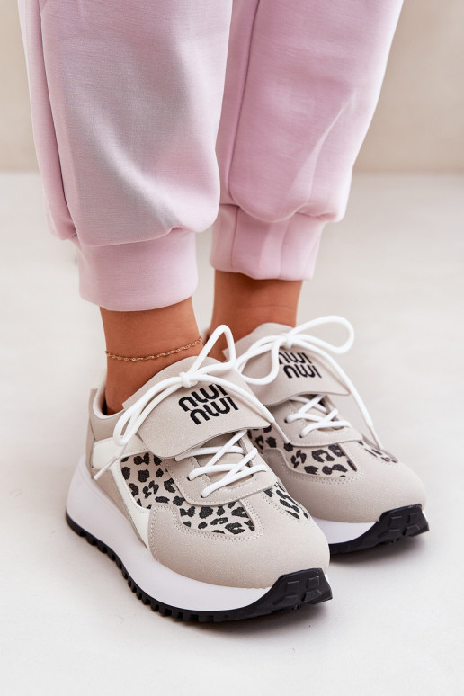 Sports Shoes Sneakers Women On Platform Leopard White-Beige Pumbes