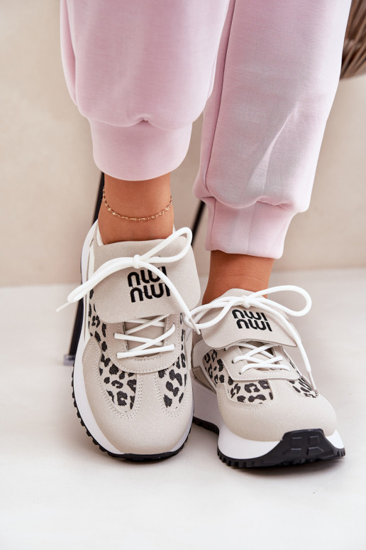 Buty Sportowe Sneakersy Damskie Na Platformie Panterka Biało-Beżowe Pumbes Buty Sportowe Sneakersy Damskie Na Platformie Panterka Biało-Beżowe Pumbes