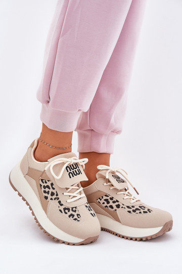 Buty Sportowe Sneakersy Damskie Na Platformie Panterka Beżowe Pumbes 2