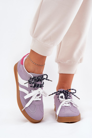 Niskie Sneakersy Damskie Z Podwójnym Sznurowaniem Fioletowe Ventus