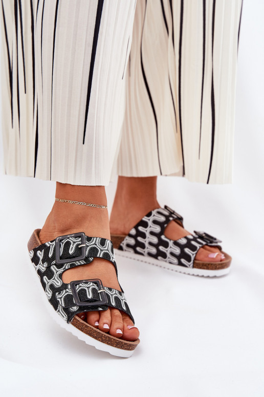 Women's Slippers With Buckles And Glitter Black S.Barski RB51-006