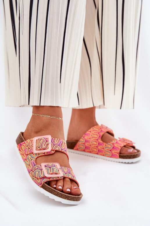 Ladies Slippers With Buckles And Glitter Orange S.Barski RB51-006 Ladies Slippers With Buckles And Glitter Orange S.Barski RB51-006