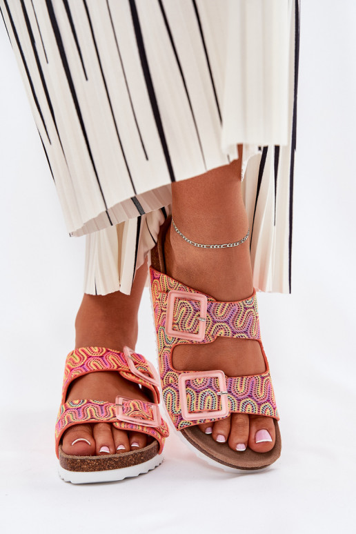 Ladies Slippers With Buckles And Glitter Orange S.Barski RB51-006 Ladies Slippers With Buckles And Glitter Orange S.Barski RB51-006