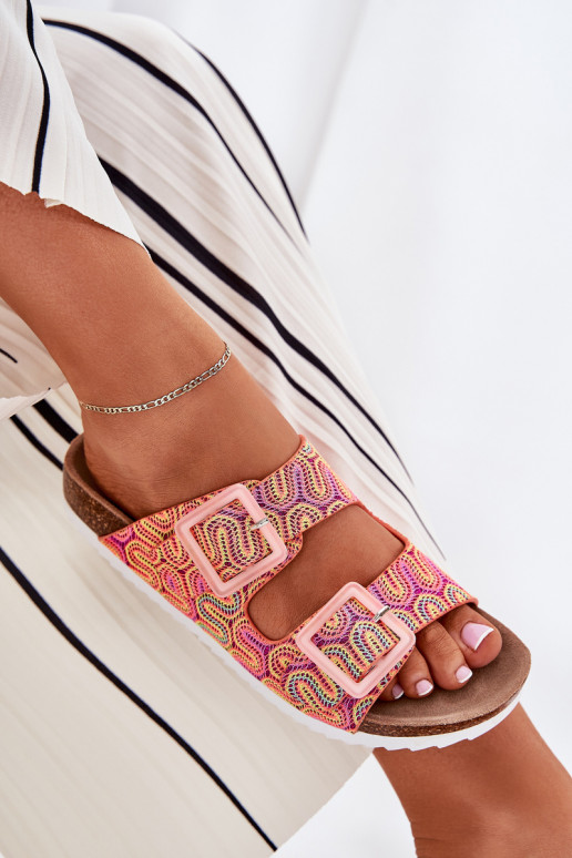 Ladies Slippers With Buckles And Glitter Orange S.Barski RB51-006 Ladies Slippers With Buckles And Glitter Orange S.Barski RB51-006