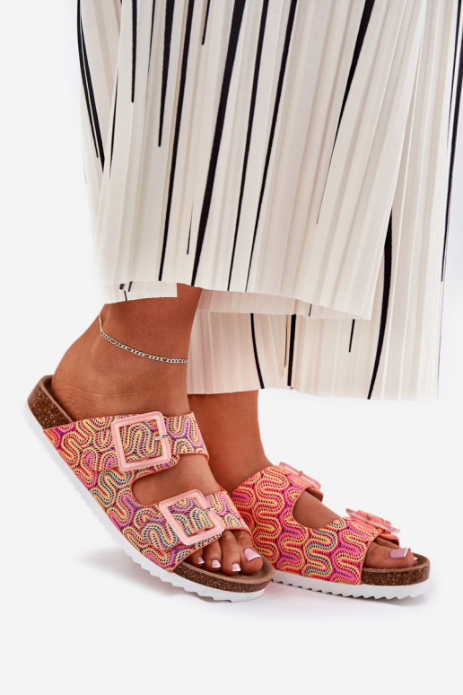 Ladies Slippers With Buckles And Glitter Orange S.Barski RB51-006 Ladies Slippers With Buckles And Glitter Orange S.Barski RB51-006