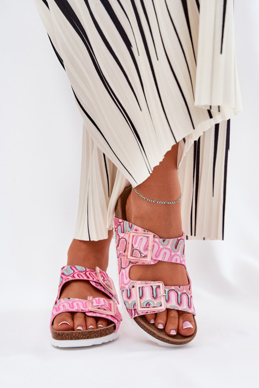 Women's Slippers With Buckles And Glitter Pink S.Barski RB51-006 Women's Slippers With Buckles And Glitter Pink S.Barski RB51-006