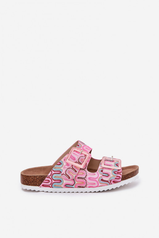 Women's Slippers With Buckles And Glitter Pink S.Barski RB51-006 Women's Slippers With Buckles And Glitter Pink S.Barski RB51-006