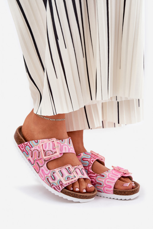 Women's Slippers With Buckles And Glitter Pink S.Barski RB51-006 Women's Slippers With Buckles And Glitter Pink S.Barski RB51-006