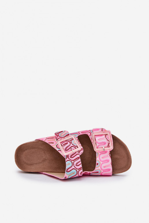 Women's Slippers With Buckles And Glitter Pink S.Barski RB51-006 Women's Slippers With Buckles And Glitter Pink S.Barski RB51-006