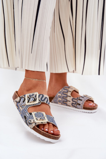 Women's Sandals With Buckles And Glitter Beige S.Barski RB51-006 2