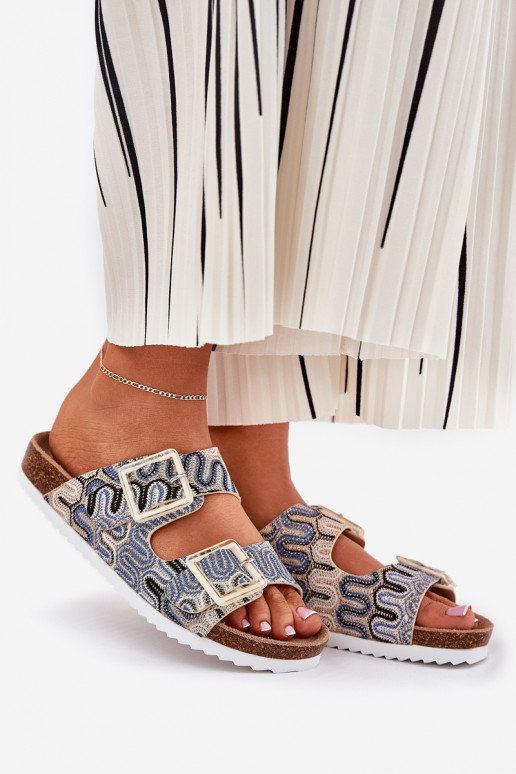 Women's Sandals With Buckles And Glitter Beige S.Barski RB51-006 Women's Sandals With Buckles And Glitter Beige S.Barski RB51-006