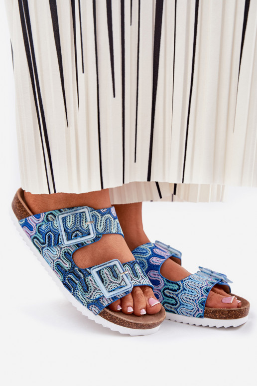 Women's Slippers With Buckles And Glitter S.Barski RB51-006 Blue Women's Slippers With Buckles And Glitter S.Barski RB51-006 Blue