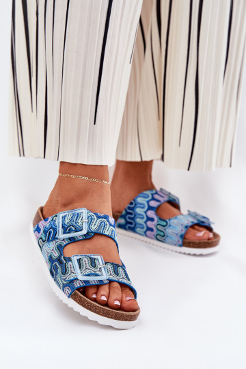 Women's Slippers With Buckles And Glitter S.Barski RB51-006 Blue 2