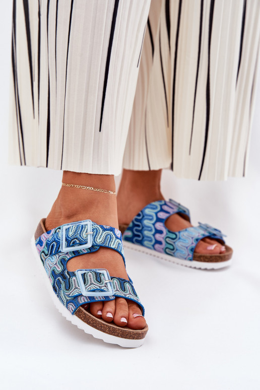 Women's Slippers With Buckles And Glitter S.Barski RB51-006 Blue Women's Slippers With Buckles And Glitter S.Barski RB51-006 Blue