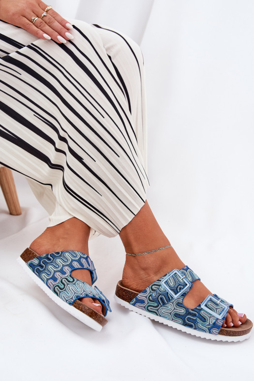 Women's Slippers With Buckles And Glitter S.Barski RB51-006 Blue Women's Slippers With Buckles And Glitter S.Barski RB51-006 Blue