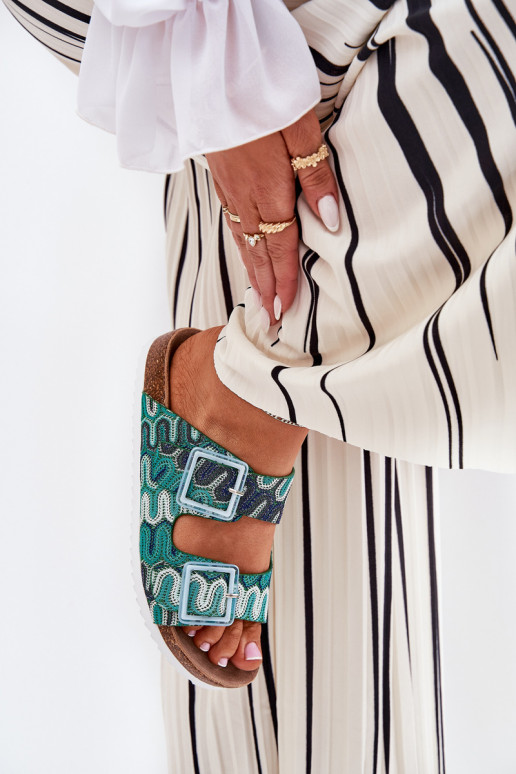 Women's Slippers With Buckles And Glitter S.Barski RB51-006 Green Women's Slippers With Buckles And Glitter S.Barski RB51-006 Green