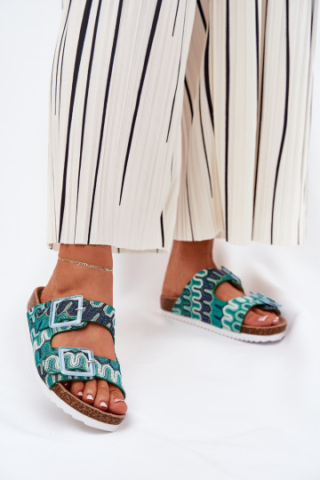 Women's Slippers With Buckles And Glitter S.Barski RB51-006 Green 2