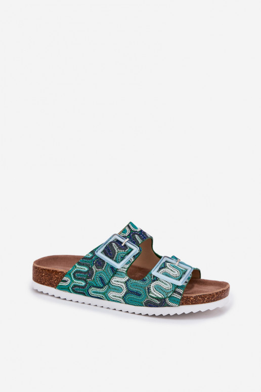 Women's Slippers With Buckles And Glitter S.Barski RB51-006 Green Women's Slippers With Buckles And Glitter S.Barski RB51-006 Green