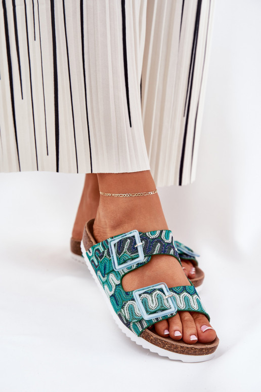 Women's Slippers With Buckles And Glitter S.Barski RB51-006 Green Women's Slippers With Buckles And Glitter S.Barski RB51-006 Green