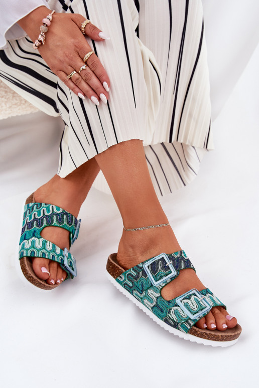 Women's Slippers With Buckles And Glitter S.Barski RB51-006 Green Women's Slippers With Buckles And Glitter S.Barski RB51-006 Green