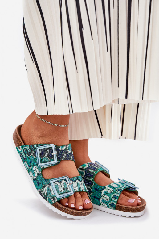 Women's Slippers With Buckles And Glitter S.Barski RB51-006 Green Women's Slippers With Buckles And Glitter S.Barski RB51-006 Green