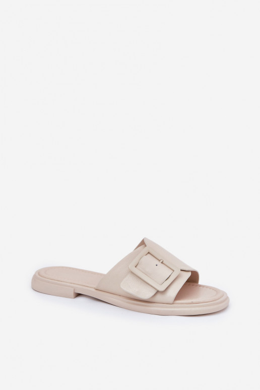 Leather Women's Slippers With Buckle D&A Beige SJ2302-01 Leather Women's Slippers With Buckle D&A Beige SJ2302-01