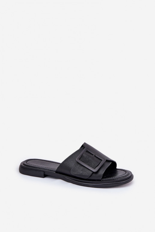 Ladies leather sandals with buckle D&A SJ2302-01 Black