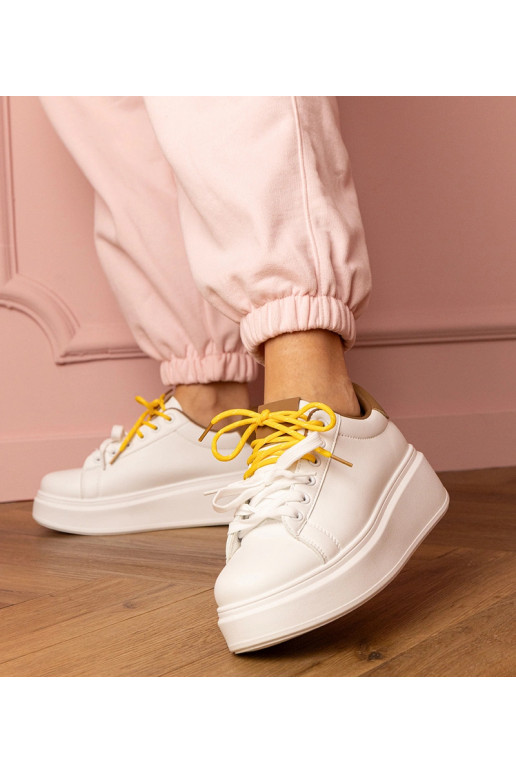 Biało-brązowe sneakersy sportowe na...