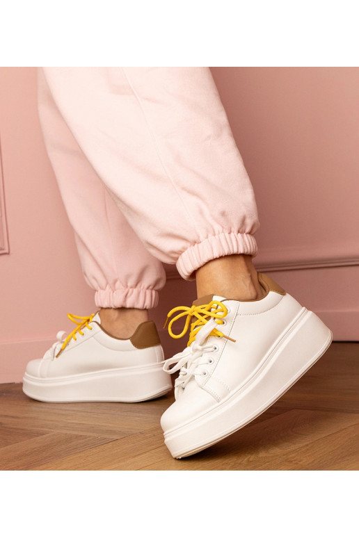 Biało-brązowe sneakersy sportowe na...