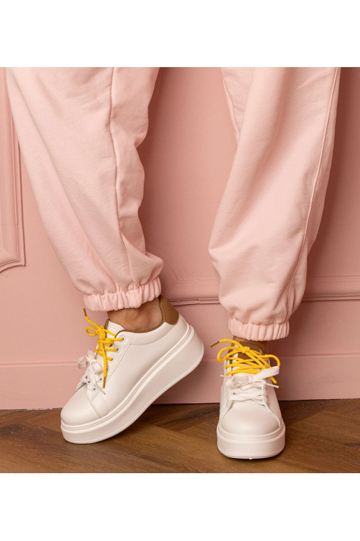 Biało-brązowe sneakersy sportowe na...